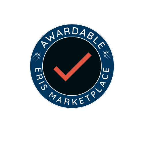 Circular badge with orange check mark and text "Awardable" and "ERIS Marketplace"